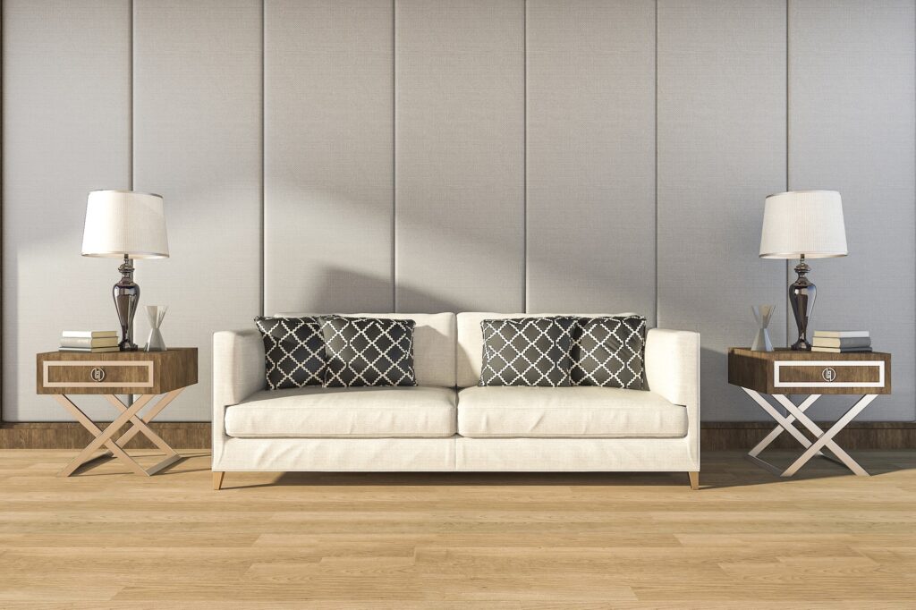 3d rendering comfortable white sofa in warm room